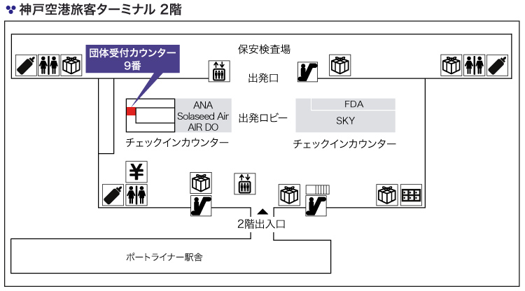 センディングカウンターMAP 神戸空港旅客ターミナル 2階出発ロビー